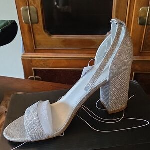 Shimmering Silver Women's Block Heel Sandals